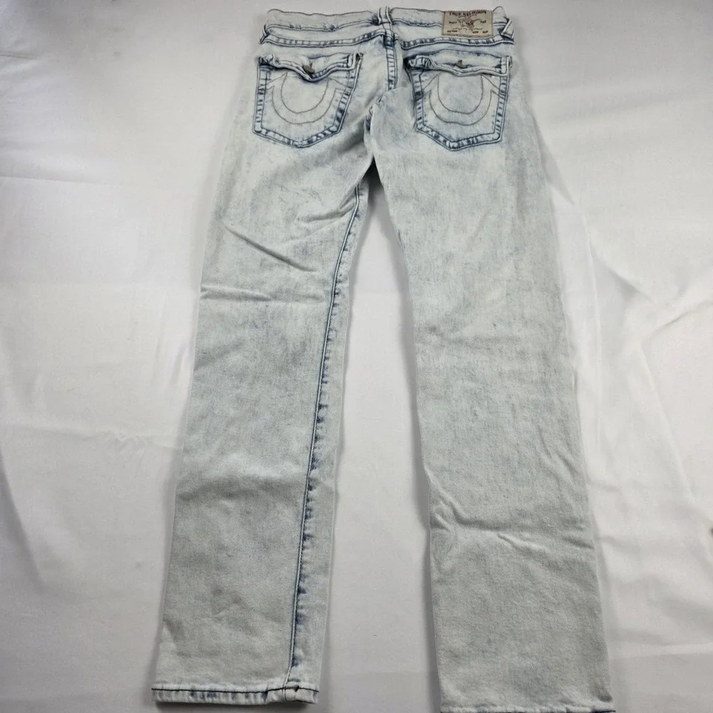 True Religion Geno Relaxed Slim Jeans Mens 33x32 Light Acid Wash Stretch Denim